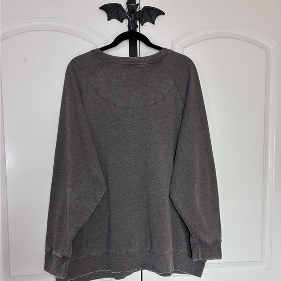 Goth Sweatshirt with V-neck cut Soft Stretchy Stonewashed Gray Jewel accent 3X - Picture 3 of 11